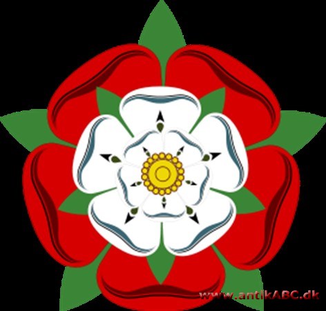 Tudorrose: Mærke for den engelske kongeslægt, Tudor. Den har fem kronblade og er naturligvis heraldisk stiliseret