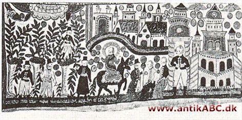  Svensk vægbeklædning af tekstil eller papir med malerier på: dalmålningar (fra Dalarne) og Hallandsbonader