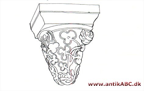  betegnelse for endestykket under en hængelampe; den samme betegnelse for en knopformig, nedhængende arkitekturdetalje