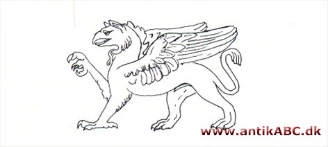 kæmpefugl med løvepoter og menneskehoved; fabeldyr med løvekrop, ørnehoved og -vinger