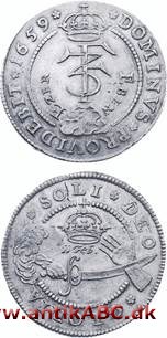  symbol brugt på flere danske mønter og medaljer, først og fremmest på Fr.3.'s mønter 