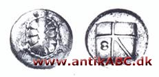 Mønter, hvor forsidens billede ses fordybet på bagsiden