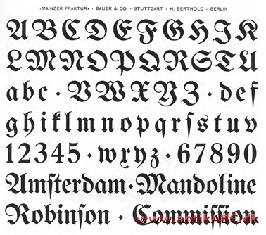  gotisk skrifttype med brudt linjeføring