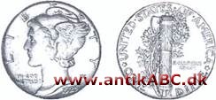 Amerikansk 10 cents sølvmøntype præget 1916-1945