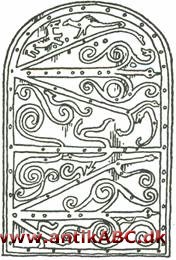 jernbundet, omgivet med, sammenholdt af jernbeslag, navnlig om døre, kister etc. fra middelalderen