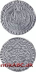Engelsk guldmønt introduceret 1344 af Edward III (1327-1377) til minde om flådesejren 1340 over franskmændene