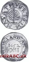 Pine tree mønter: En serie mønter præget 1667-1682 i den engelske koloni Massachusetts i New England i Nordamerika