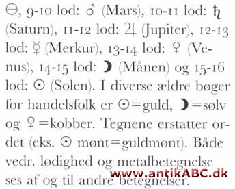 Planettegn ses af og til anvendt på mønter og medaljer. Derudover findes de i ældre valvationsbøger som angivelse for sølvindholdet