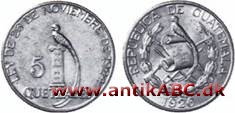 Quetzal: Hovedmøntenhed indført i Guatemala 1924/25 lig 100 centavos. 1 quetzal mønten var en sølvmønt ...