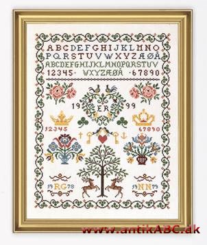 navneklud, broderet mønsterklud; tidligere ofte indrammet som billede