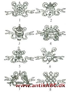 pa chih-bsiang (kinesisk) de 8 buddhistiske emblemer: