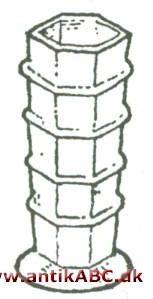 pasglas, ofte 6-kantet, med pålagte rigler, som der skal drikkes  »til pas« til; 1500-1650