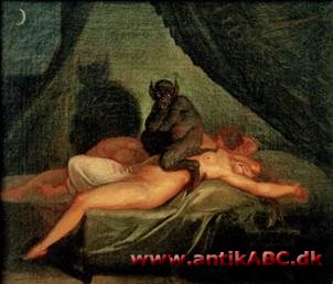 I folketroen et væsen, ofte en forgjort kvinde, der om natten hjemsøger sovende og ved at sidde på, ride, dem forårsager mareridt