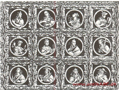 vplakette (fransk tynd plade) reliefprydet plade anvendt som dekoration, en prydplade med reliefarbejder
