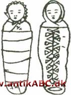 svab, lange strimler nyfødte børn tidligere vikledes i