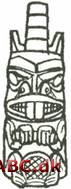 totempæl, skulpteret træsøjle indtil 20 m høj hos indianere på Nordamerikas nord-vest kyst, ofte med flere dyresymboler ovenpå hinanden