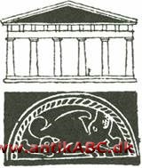 tympanon (græsk tromme) trekantet eller halvcirkelformet felt i tempelgavl eller over kirkedør, kirkevindue etc.; ofte skulptursmykket. 

 
